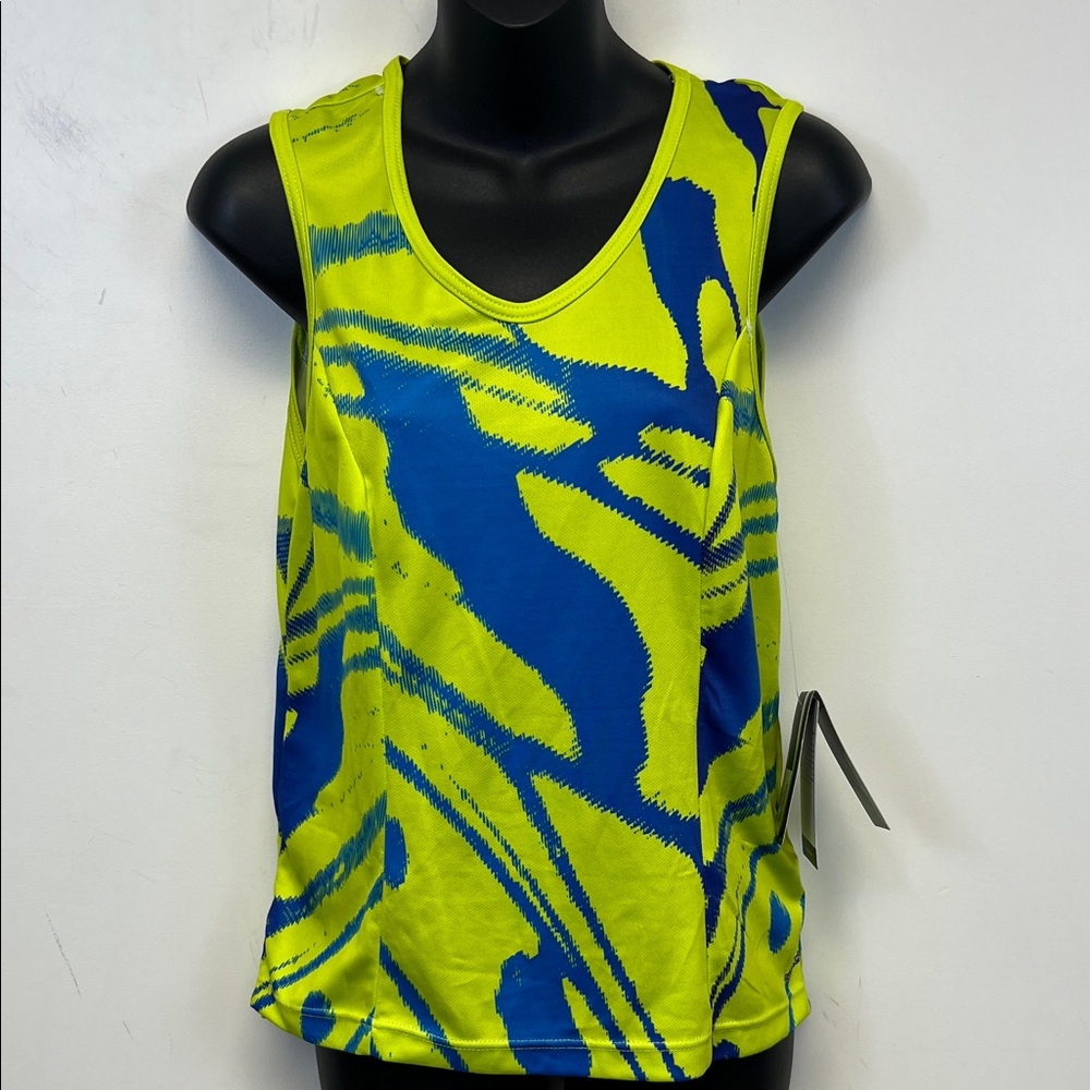 Shebeest Lime and Blue V Neck Cycling Top Stretchy w/ Zip Pocket Size S